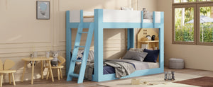English Elm Twin Low Bunk Bed Solid Wood Frame with Guardrails Reversible Ladder Modern Kids Room Blue LT000445AAC