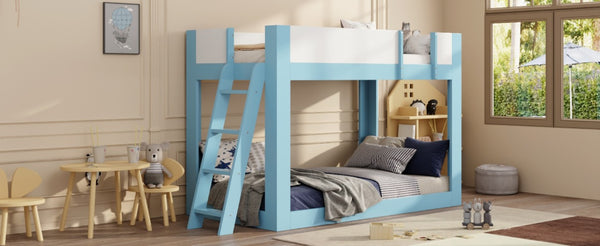English Elm Twin Low Bunk Bed Solid Wood Frame with Guardrails Reversible Ladder Modern Kids Room Blue LT000445AAC