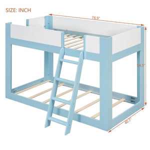 English Elm Twin Low Bunk Bed Solid Wood Frame with Guardrails Reversible Ladder Modern Kids Room Blue LT000445AAC