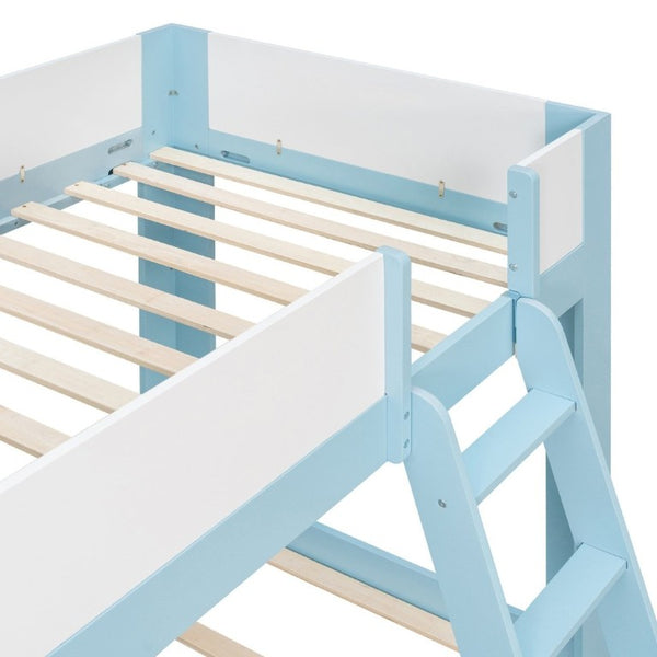 English Elm Twin Low Bunk Bed Solid Wood Frame with Guardrails Reversible Ladder Modern Kids Room Blue LT000445AAC