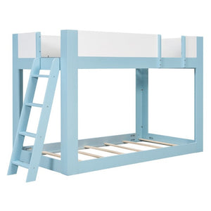 English Elm Twin Low Bunk Bed Solid Wood Frame with Guardrails Reversible Ladder Modern Kids Room Blue LT000445AAC