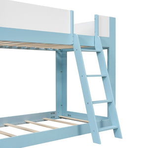 English Elm Twin Low Bunk Bed Solid Wood Frame with Guardrails Reversible Ladder Modern Kids Room Blue LT000445AAC