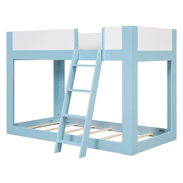 English Elm Twin Low Bunk Bed Solid Wood Frame with Guardrails Reversible Ladder Modern Kids Room Blue LT000445AAC