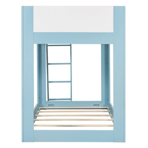 English Elm Twin Low Bunk Bed Solid Wood Frame with Guardrails Reversible Ladder Modern Kids Room Blue LT000445AAC
