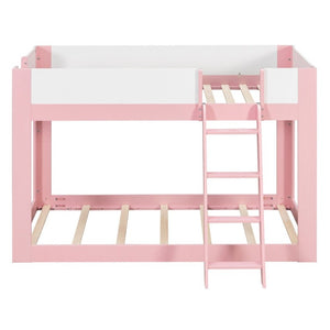 English Elm Twin Low Bunk Bed Solid Wood Frame with Guardrails Reversible Ladder Modern Kids Room Pink LT000445AAH