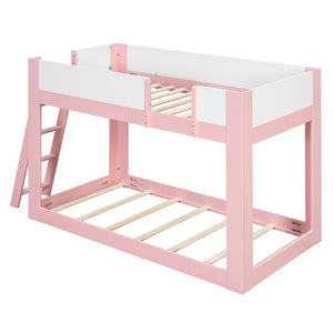 English Elm Twin Low Bunk Bed Solid Wood Frame with Guardrails Reversible Ladder Modern Kids Room Pink LT000445AAH