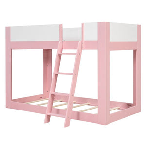 English Elm Twin Low Bunk Bed Solid Wood Frame with Guardrails Reversible Ladder Modern Kids Room Pink LT000445AAH