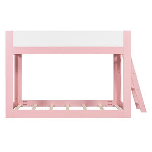 English Elm Twin Low Bunk Bed Solid Wood Frame with Guardrails Reversible Ladder Modern Kids Room Pink LT000445AAH