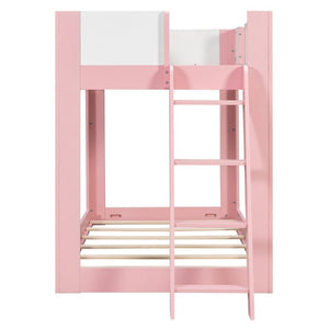 English Elm Twin Low Bunk Bed Solid Wood Frame with Guardrails Reversible Ladder Modern Kids Room Pink LT000445AAH