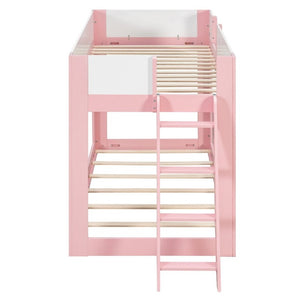 English Elm Twin Low Bunk Bed Solid Wood Frame with Guardrails Reversible Ladder Modern Kids Room Pink LT000445AAH