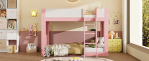 English Elm Twin Low Bunk Bed Solid Wood Frame with Guardrails Reversible Ladder Modern Kids Room Pink LT000445AAH