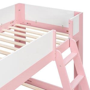 English Elm Twin Low Bunk Bed Solid Wood Frame with Guardrails Reversible Ladder Modern Kids Room Pink LT000445AAH
