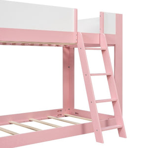 English Elm Twin Low Bunk Bed Solid Wood Frame with Guardrails Reversible Ladder Modern Kids Room Pink LT000445AAH
