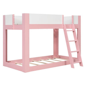English Elm Twin Low Bunk Bed Solid Wood Frame with Guardrails Reversible Ladder Modern Kids Room Pink LT000445AAH