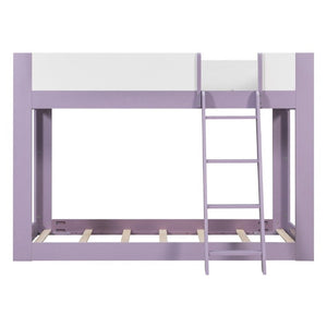 English Elm Twin Low Bunk Bed Solid Wood Frame with Guardrails Reversible Ladder Modern Kids Room Purple LT000445AAI