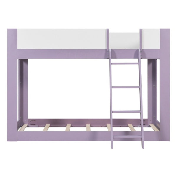 English Elm Twin Low Bunk Bed Solid Wood Frame with Guardrails Reversible Ladder Modern Kids Room Purple LT000445AAI