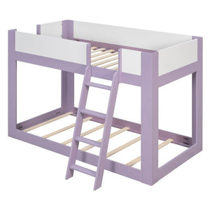 English Elm Twin Low Bunk Bed Solid Wood Frame with Guardrails Reversible Ladder Modern Kids Room Purple LT000445AAI