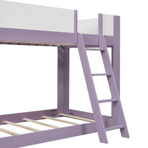 English Elm Twin Low Bunk Bed Solid Wood Frame with Guardrails Reversible Ladder Modern Kids Room Purple LT000445AAI