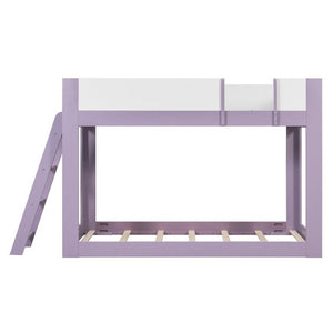 English Elm Twin Low Bunk Bed Solid Wood Frame with Guardrails Reversible Ladder Modern Kids Room Purple LT000445AAI