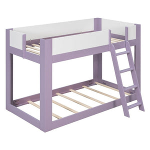English Elm Twin Low Bunk Bed Solid Wood Frame with Guardrails Reversible Ladder Modern Kids Room Purple LT000445AAI
