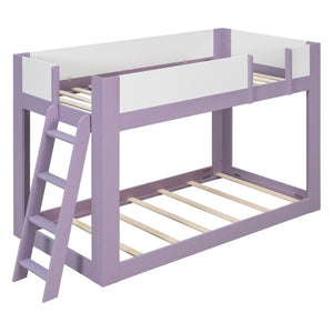 English Elm Twin Low Bunk Bed Solid Wood Frame with Guardrails Reversible Ladder Modern Kids Room Purple LT000445AAI