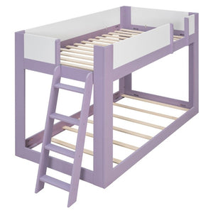English Elm Twin Low Bunk Bed Solid Wood Frame with Guardrails Reversible Ladder Modern Kids Room Purple LT000445AAI