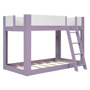 English Elm Twin Low Bunk Bed Solid Wood Frame with Guardrails Reversible Ladder Modern Kids Room Purple LT000445AAI