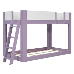 English Elm Twin Low Bunk Bed Solid Wood Frame with Guardrails Reversible Ladder Modern Kids Room Purple LT000445AAI
