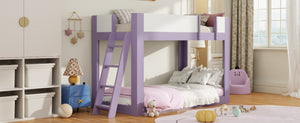 English Elm Twin Low Bunk Bed Solid Wood Frame with Guardrails Reversible Ladder Modern Kids Room Purple LT000445AAI