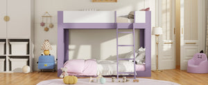 English Elm Twin Low Bunk Bed Solid Wood Frame with Guardrails Reversible Ladder Modern Kids Room Purple LT000445AAI