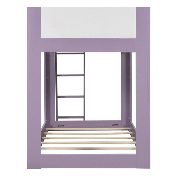 English Elm Twin Low Bunk Bed Solid Wood Frame with Guardrails Reversible Ladder Modern Kids Room Purple LT000445AAI