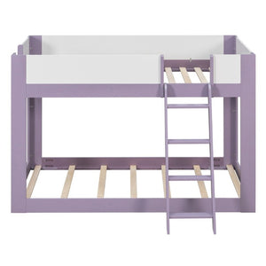 English Elm Twin Low Bunk Bed Solid Wood Frame with Guardrails Reversible Ladder Modern Kids Room Purple LT000445AAI