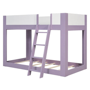 English Elm Twin Low Bunk Bed Solid Wood Frame with Guardrails Reversible Ladder Modern Kids Room Purple LT000445AAI