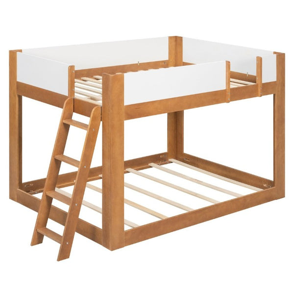 English Elm Twin Low Bunk Bed Solid Wood Frame with Guardrails Reversible Ladder Modern Kids Room Walnut LT000445AAL