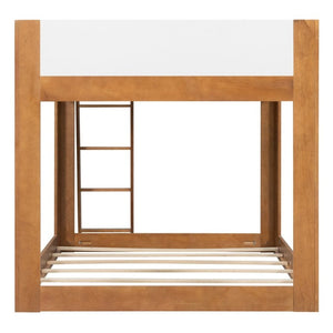 English Elm Twin Low Bunk Bed Solid Wood Frame with Guardrails Reversible Ladder Modern Kids Room Walnut LT000445AAL