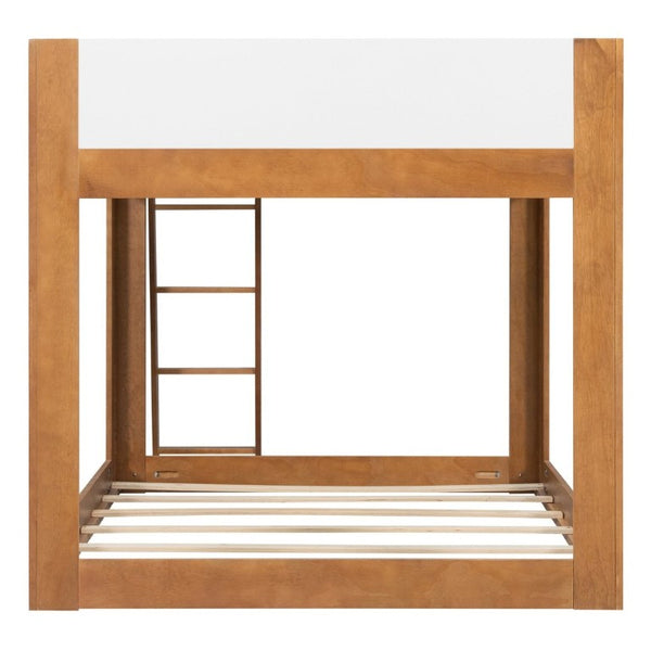 English Elm Twin Low Bunk Bed Solid Wood Frame with Guardrails Reversible Ladder Modern Kids Room Walnut LT000445AAL