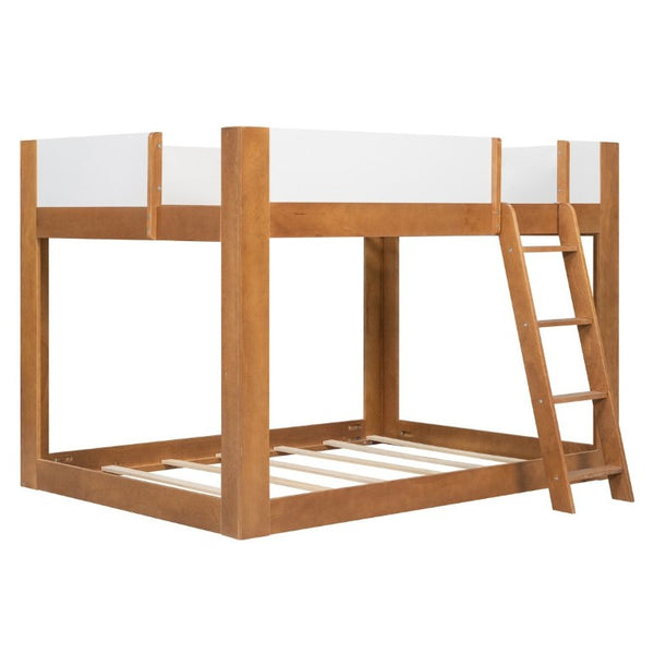 English Elm Twin Low Bunk Bed Solid Wood Frame with Guardrails Reversible Ladder Modern Kids Room Walnut LT000445AAL