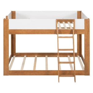 English Elm Twin Low Bunk Bed Solid Wood Frame with Guardrails Reversible Ladder Modern Kids Room Walnut LT000445AAL
