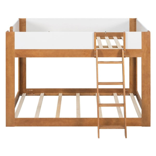 English Elm Twin Low Bunk Bed Solid Wood Frame with Guardrails Reversible Ladder Modern Kids Room Walnut LT000445AAL