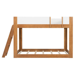 English Elm Twin Low Bunk Bed Solid Wood Frame with Guardrails Reversible Ladder Modern Kids Room Walnut LT000445AAL