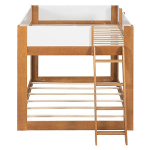 English Elm Twin Low Bunk Bed Solid Wood Frame with Guardrails Reversible Ladder Modern Kids Room Walnut LT000445AAL