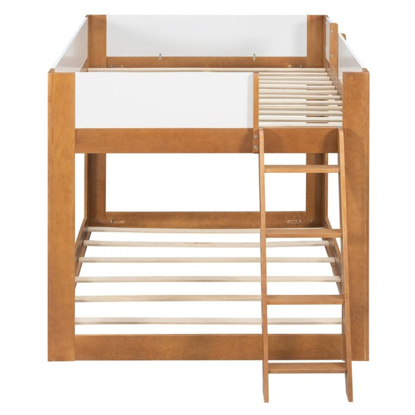 English Elm Twin Low Bunk Bed Solid Wood Frame with Guardrails Reversible Ladder Modern Kids Room Walnut LT000445AAL