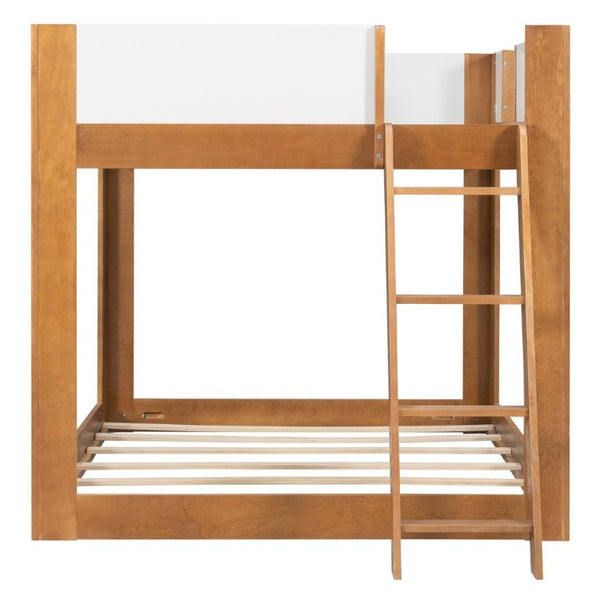 English Elm Twin Low Bunk Bed Solid Wood Frame with Guardrails Reversible Ladder Modern Kids Room Walnut LT000445AAL