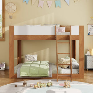 English Elm Twin Low Bunk Bed Solid Wood Frame with Guardrails Reversible Ladder Modern Kids Room Walnut LT000445AAL
