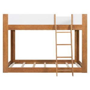 English Elm Twin Low Bunk Bed Solid Wood Frame with Guardrails Reversible Ladder Modern Kids Room Walnut LT000445AAL