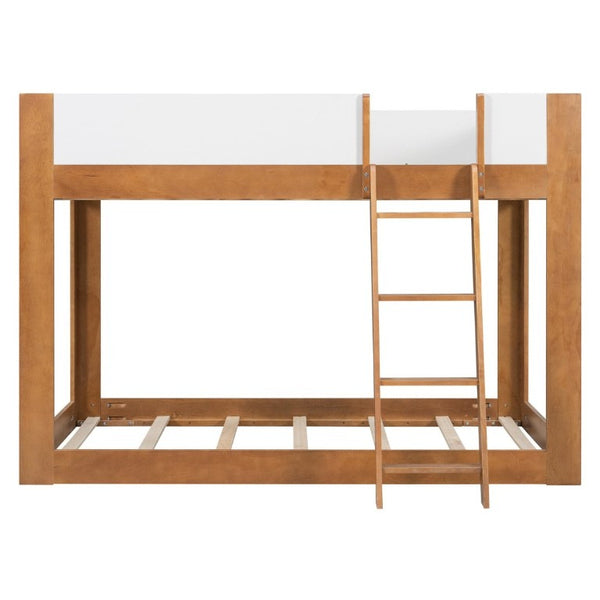 English Elm Twin Low Bunk Bed Solid Wood Frame with Guardrails Reversible Ladder Modern Kids Room Walnut LT000445AAL