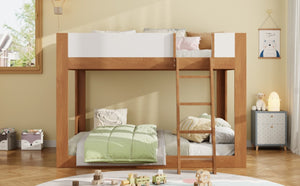 English Elm Twin Low Bunk Bed Solid Wood Frame with Guardrails Reversible Ladder Modern Kids Room Walnut LT000445AAL