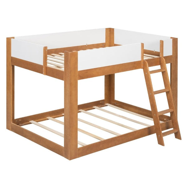 English Elm Twin Low Bunk Bed Solid Wood Frame with Guardrails Reversible Ladder Modern Kids Room Walnut LT000445AAL