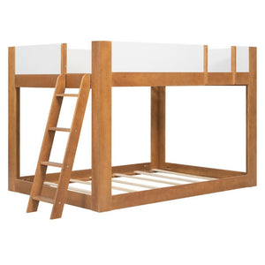 English Elm Twin Low Bunk Bed Solid Wood Frame with Guardrails Reversible Ladder Modern Kids Room Walnut LT000445AAL