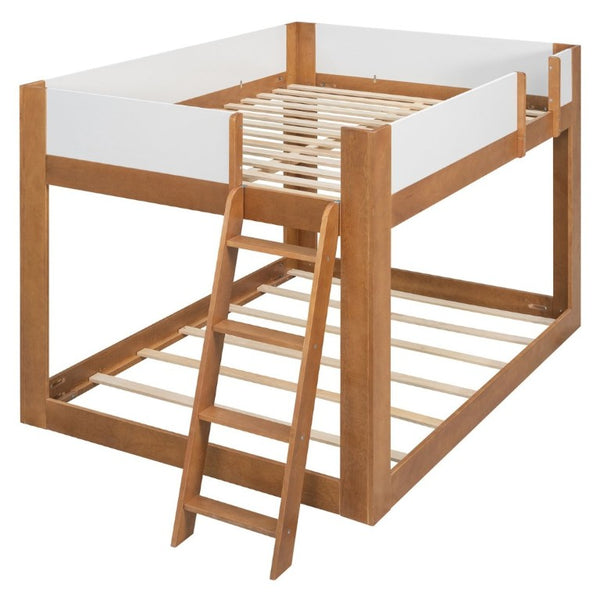 English Elm Twin Low Bunk Bed Solid Wood Frame with Guardrails Reversible Ladder Modern Kids Room Walnut LT000445AAL